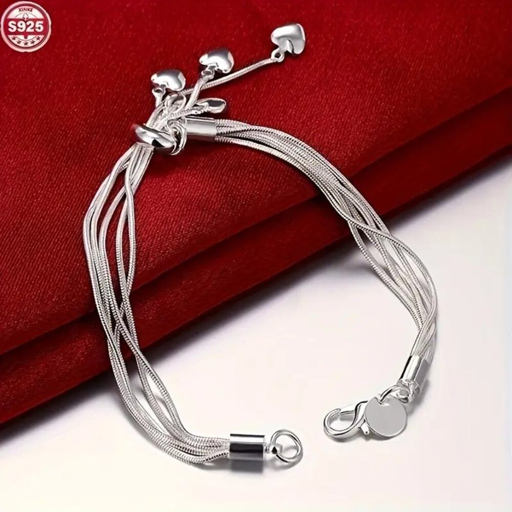 Sterling Silver Heart Pendant Bracelet β’ Classic Chain